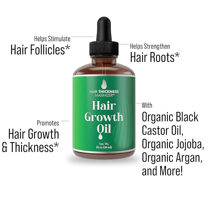 Hair Growth Oil for Women & Men. 10+ Ingredients to Strengthen & Hydrate Thinning, Dry Hair for a Healthier-Looking Scalp. With Peppermint & Wild Black Castor Oil. Vegan & Unscented – 1oz Serum