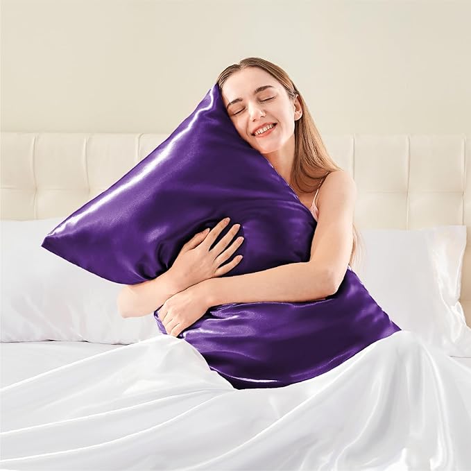 BEDELITE Satin Body Pillow Cover, Super Soft and Cooling Body Pillow Pillowcase for Hair and Skin, Breathable Silky Full Long Pillowcase Cover(20"x54", Plum Purple)