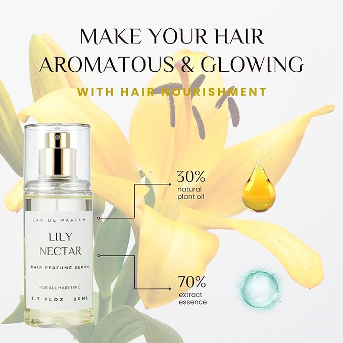 benatu Hair Perfume for Women, Summer Lightweight Long Lasting Fragrance Mist - 3:7 Hydrating Serum Alcohol Free Formula, Argan Oil Scented Hair Spray with Keratin & Elastin (Lily Nectar) 2.7 fl oz