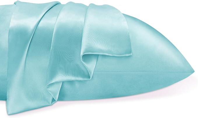 BEDELITE Satin Pillowcase for Hair and Skin, Super Soft and Cooling Similar to Silk Pillow Cases 2 Pack with Envelope Closure, Gift for Women Men(20"x30" Queen Size, Blue)