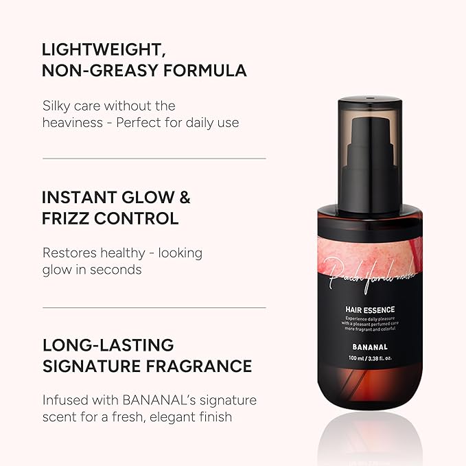 2-in-1 Korean Hair Perfume Oil & Serum with Morrocan Argan Oil & 12 Amino Acids for Dry, Damaged, Glass Hair Shine & Frizz-Control – Paraben & Alcohol-Free – Peach Floral Musk – 100ml / 3.38 fl oz