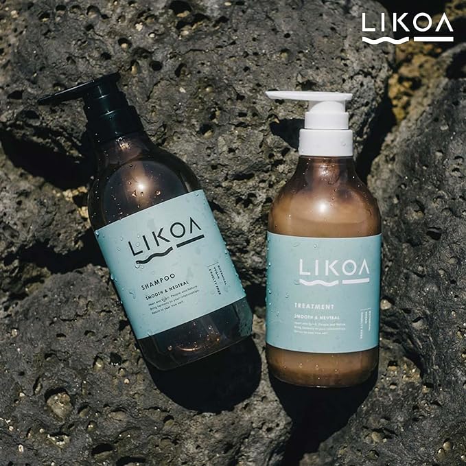 LIKOA, Smooth and Neutral Shampoo and Treatment Set, Vegan, Halal, Lightweight Moisture for Fine, Dry, or Tangle-Prone Hair, Botanical Hair Care, White Floral Scent, Made in Japan, 16.9/17.64 Fl oz