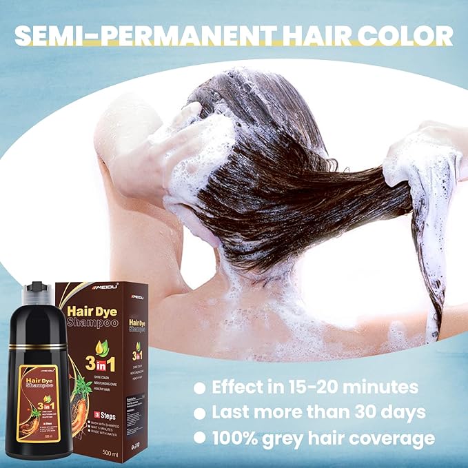 MEIDU Dark Brown Hair Color Shampoo for Gray Coverage, Instant 3-in-1 Hair Dye for Women (16.9 Fl oz)