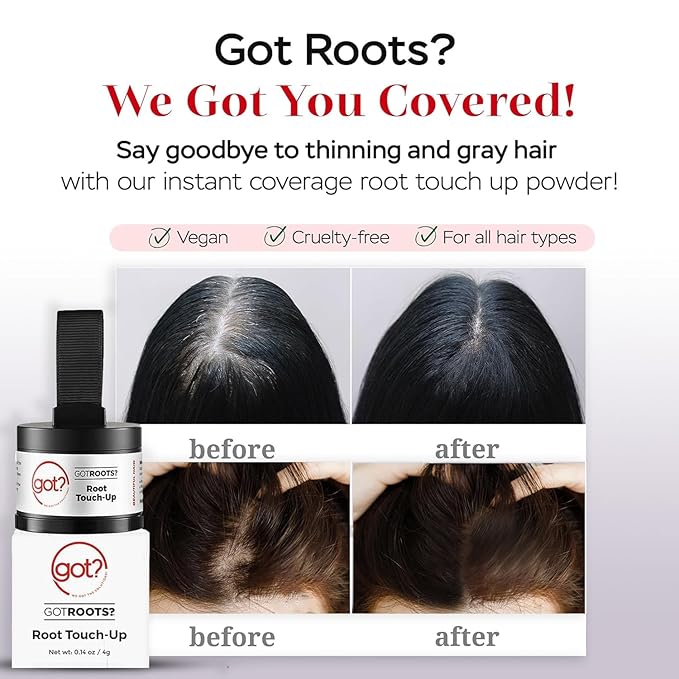 Got? Roots - Root Touch Up Hair Color, Brow, Beard, Hairline & Bald Spot Concealing Powder - Gray Root Coverage for Women & Men - 0.14 OZ Tub (Medium Brown, Pack of 2)
