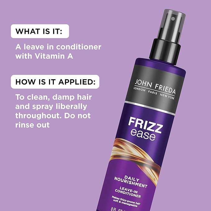 John Frieda Frizz Ease Daily Nourishment Leave-In Conditioner, Detangles Frizzy, Damaged Hair, Reduces Breakage, Protects Against Heat, with Vitamins A, C, E & Green Tea Extract, 8 Oz, Pack of 2