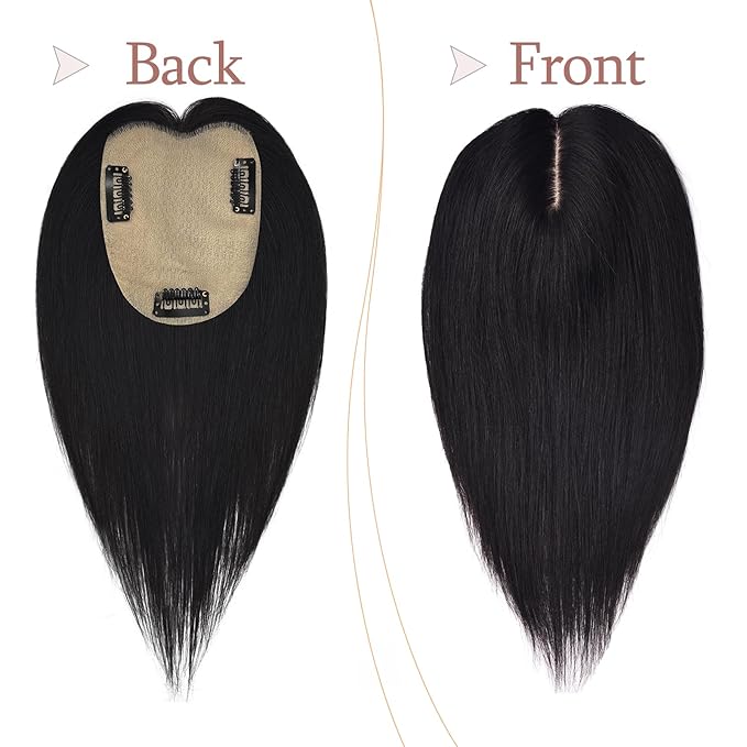 Human Hair Toppers for Women with Thinning Hair Real Human Topper Crown No Bangs 10 Inch #1 Black
