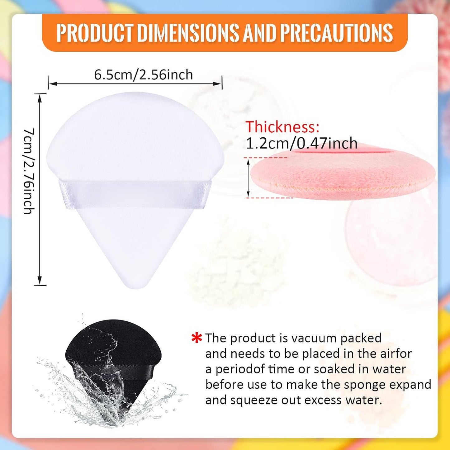 Meanplan 100 Pcs Powder Puff Face Soft Makeup Sponge Triangle Powder Puffs for Loose Velour Cosmetic Foundation Wet Dry Sponge Makeup Tools(Black, White, Pink)