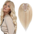 SEGO Real Human Hair Topper for Women without Bangs, Hair Topper with Anti-Slip Clips (16 Inches Ash Blonde Mix Bleach Blonde)