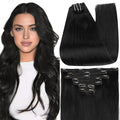 Full Shine 28 Inch Clip in Hair Extensions Real Human Hair Jet Black Long Clip in Extensions for Women Black Human Hair Straight 150 G Clip on Hair Extensions 7 Pcs