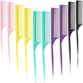 Leinuosen 10 Pcs Rat Tail Comb Styling Carbon Heat Resistant Anti Static Teasing Comb for Back Root Tease Adding Volume Evening Styling(Assorted Color)