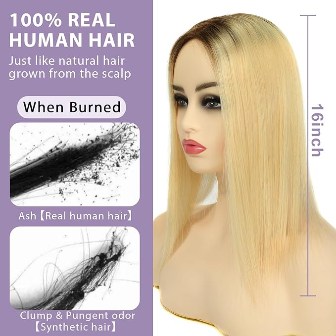 Womens Real Human Hair Toppers for Thin Hair #T3/60, 16 Inch Length 3x5 Inch Injected Silk Base 130% Density Hair Pieces