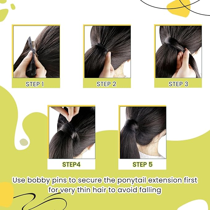 RUNATURE Hair Ponytail Extension Blonde Straight Human Hair Ponytail Extension 16 Inch Dark Blonde with Caramel Blonde Short Ponytail Human Hair Extension with Magic Paste Full Ends 80g