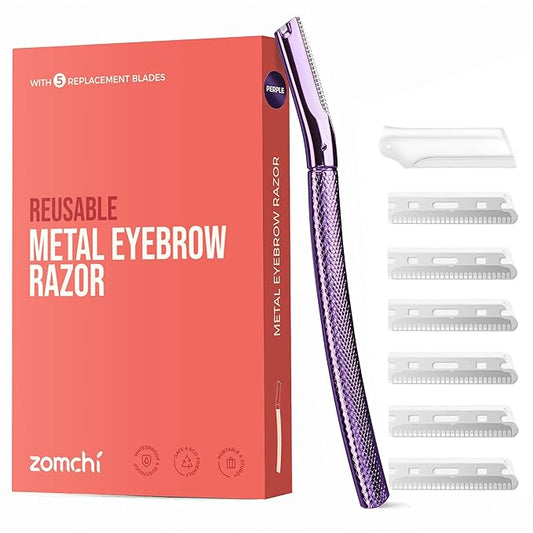 ZOMCHI Eyebrow Razor, Face Razors for Women&Men, Eyebrow Trimmer Shaper with Precision Cover, Facial Shaver with 6 Blades (Purple)