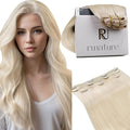 RUANTURE Blonde Clip in Hair Extensions, Real Human Hair Clip in Extensions, Short Hair Extensions Clip Ins, Double Weft Remy Natural Hair, Add Hair Volume, 12 Inch 50g 3pcs #800 Platinum Blonde