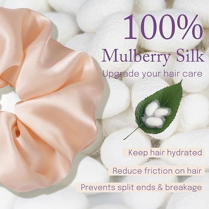 OLESILK Silk Scrunchies Oversized 100% Mulberry: Large for Long Thick Hair, Soft and Smooth for No Damage Hair Care Sleeping, Vintage Fashion