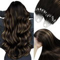 YoungSee Micro Bead Hair Extensions Real Human Hair Brown Beaded Hair Extensions Brown Balayage Dark Browns Micro Link Human Hair Extension Ombre 20In Cold Fusion Hair Extension for Daily 50s 50g