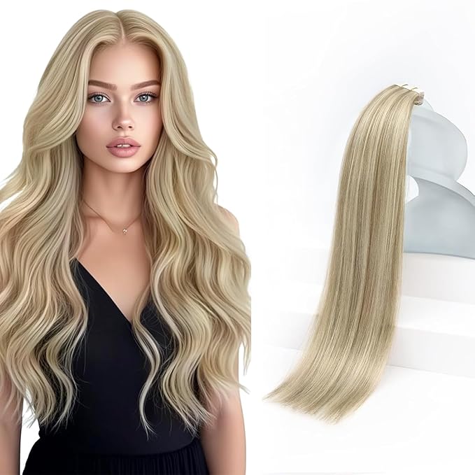 Sunny Hair Tape in Hair Extensions Real Human Hair Invisible Remy Hair Extensions Tape ins for Women Golden Blonde Highlight Medium Blonde 12 inch 20Pcs 30G
