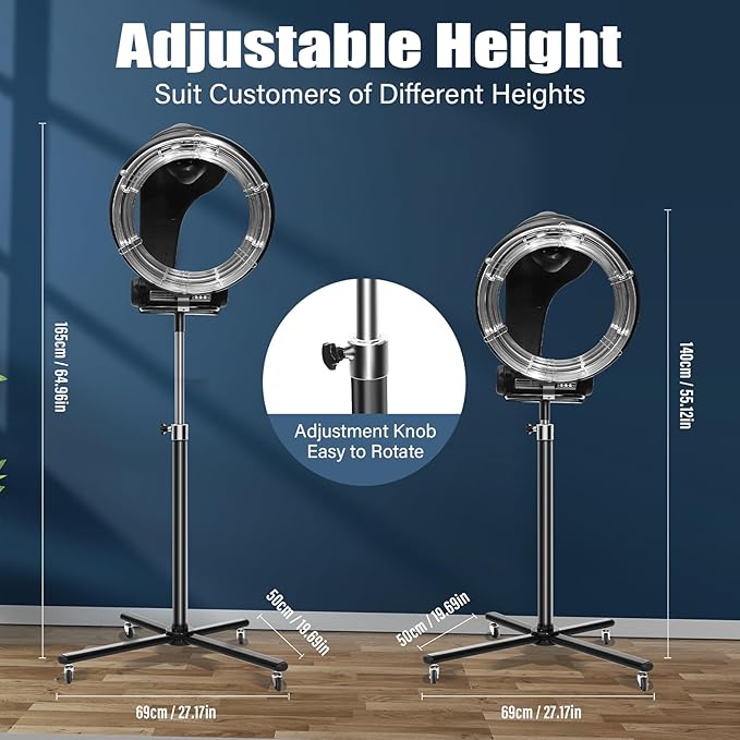 Freestanding Infrared Hair Hood Dryer with Digital Control - 6-Temp Salon Hair Steamer & Processor for Home/Professional Use | Mobile Base, Adjustable 55"-65" Pole, US Plug