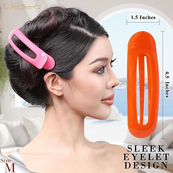 RC ROCHE 6 Pcs Flat Claw Hair Clips for Women Alligator French Barrette Long Thick Hair Duckbill Curved No Slip Grip Lay Flat Side Slide Firm Classic Styling, Medium Jelly Candy Multicolor