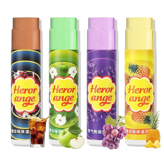 Flavored Lip Balm Set, 4 Scents- Pineapple Green Apple Purple Grapes Lip Balm and Pop Flavor Lip Balm Moisturizer,Transparent Hydrate Multi Flavor Chapstick Balm Bulk,Smooth Lip Lines Lip Care