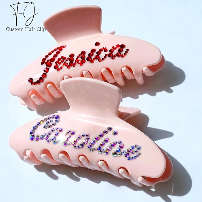 Personalized Colorful Name Hair Claw Clips for Women,Custom Hair Clips with Diamond,Cute Hair Accessories 4",Handmade Rhinestones Hair Clamp Gifts for Mom,Bride,Wife,Bridesmaid（Baby Pink）