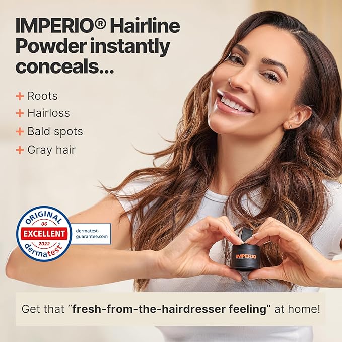IMPERIO Root Touch Up Hair Powder for Concealing Hair Loss instantly - Hairline Powder for Women & Men - Water resistant Root Cover Up for Thinning Hair in Premium Hairdressing Quality (Dark Brown)