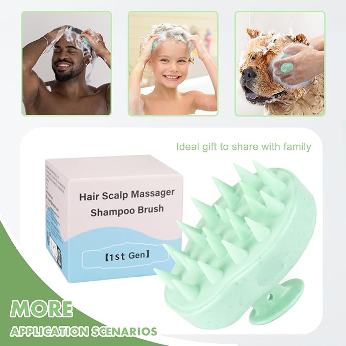 FREATECH Scalp Massager Hair Growth, Scalp Scrubber Shampoo Brush with Soft Silicone Bristles for Dandruff Removal and Hair Care, Wet & Dry Hair Massager Scalp Exfoliator, Mint Green