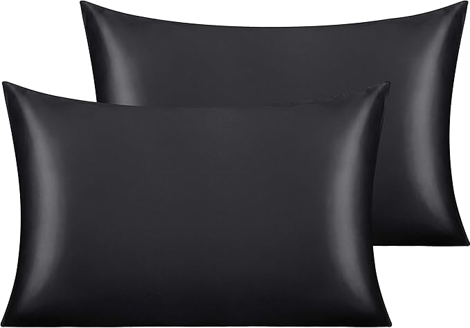 NTBAY 2 Pack Satin Standard Pillowcases for Hair and Skin, Luxurious and Silky Pillow Cases with Envelope Closure, 20x26 Inches, Black