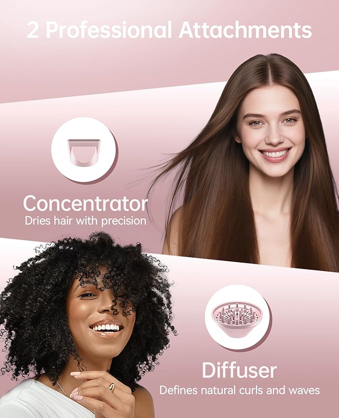 Hair Dryer with Diffuser, CONFU Hair Dryers for Women, Blow Dryers for Men, Hairdryer with Diffuser Attachment, Portable Lightweight Fast Drying Negative Ion Hairdryer for Home