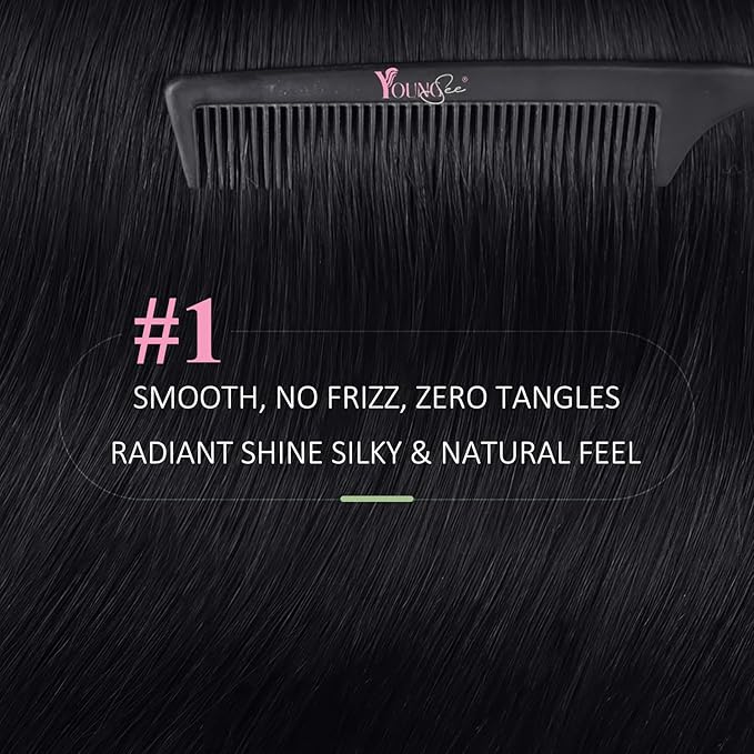 YoungSee Black Tape in Hair Extensions Real Human Hair Invisible Tape in Hair Extensions Human Hair 14Inch Jet Black 50g Tape-in Extension Human Hair Black for Women 20pcs Easy to Apply