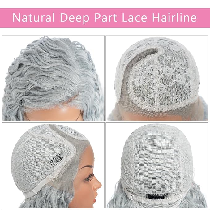 Style Icon 36”Super Long Curly Wig C-Shaped Side Part Lace Wig Afro Baby Hair Synthetic Blue Wig （36 Inches, GBLUE12 ）