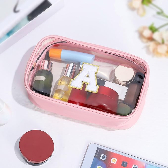 YOOLIFE Travel Toiletry Bag for Women, Pink Clear Makeup Bag Cute Make Up Bag for Women Cosmetic Bags Skin Care Makeup Bag Organizer Birthday Gifts for Women Teacher Mother Girlfriend Initial T