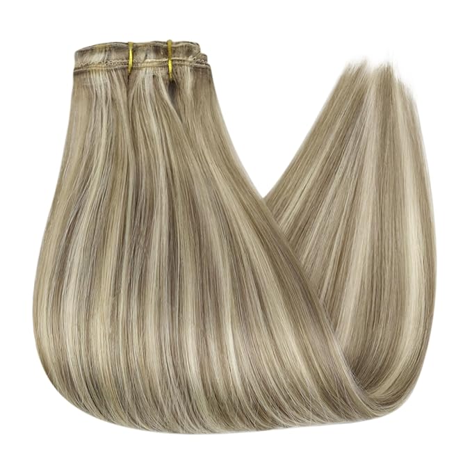 Full Shine Human Hair Clip in Extensions for Woman Balayage Ash Brown Hair Extensions Clip ins Light Blonde Highlight Invisible Lace 12 Inch for Short Hair Ease of Use 3 PCS 60 G