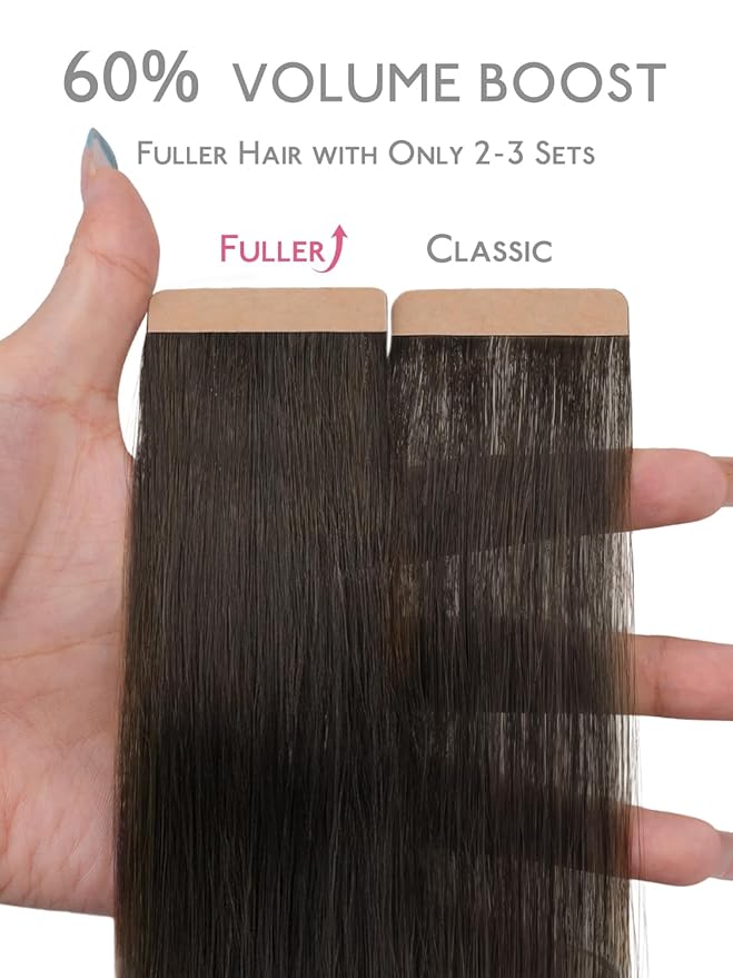 WENNALIFE Fuller Tape in Hair Extensions Human Hair, 20 inch 20pcs 80g Dark Brown Remy Hair Straight Tape in Extensions Thicker Skin Weft Tape Ins Extensiones De Cabello Humano
