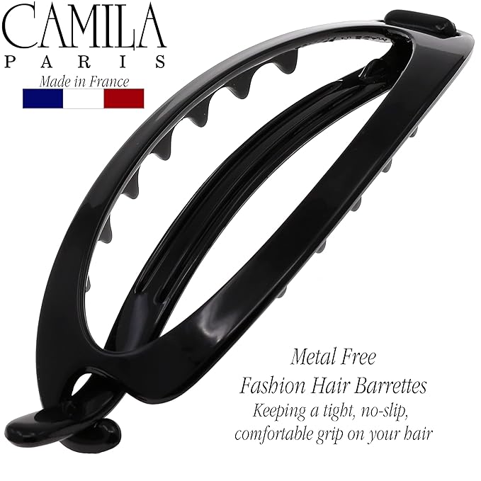 Camila Paris CP2317 French Hair Barrette Clip, Flexible Ponytail Holder No Metal Parts, Strong Hold Grip Hair Clips for Women, No Slip and Durable Styling Girls Hair Accessories, Made in France
