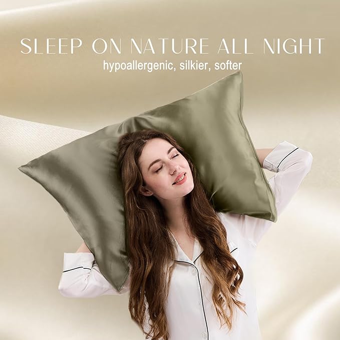 ZIMASILK 100% Pure Mulberry Silk Pillowcase for Hair and Skin Health,Soft and Smooth,Both Sides Premium Grade 6A Silk,600 Thread Count,with Hidden Zipper,1pc(Standard 20''x26'',Olive Grey)