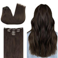 DOORES Clip in Human Hair Extensions, 85g 5pcs Light Dark Brown 22 Inch Real Remy Hair Extensions Natural Straight