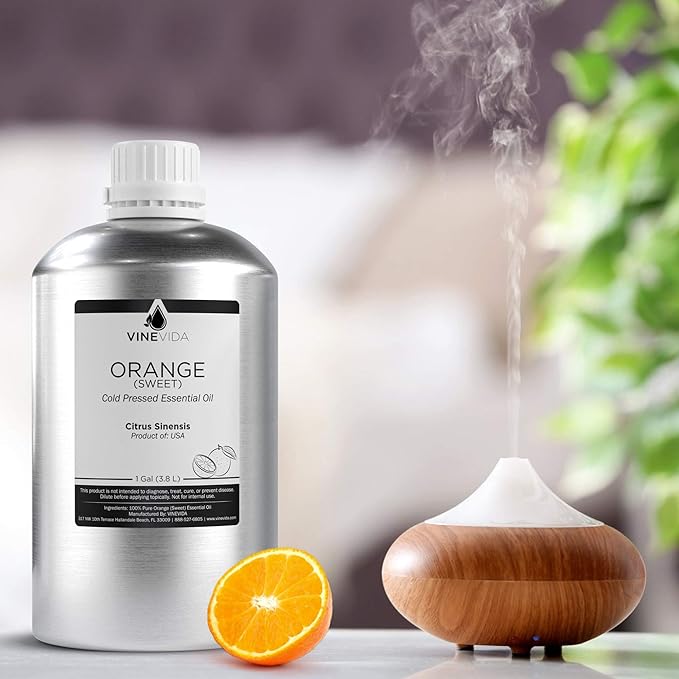 VINEVIDA Orange Sweet Essential Oil - Gallon Orange Oil Undiluted - Bulk Gallon Essential Oil for Soap Making Safe for Skin - DIY Candle Scents for Candlemaking - 8 lbs