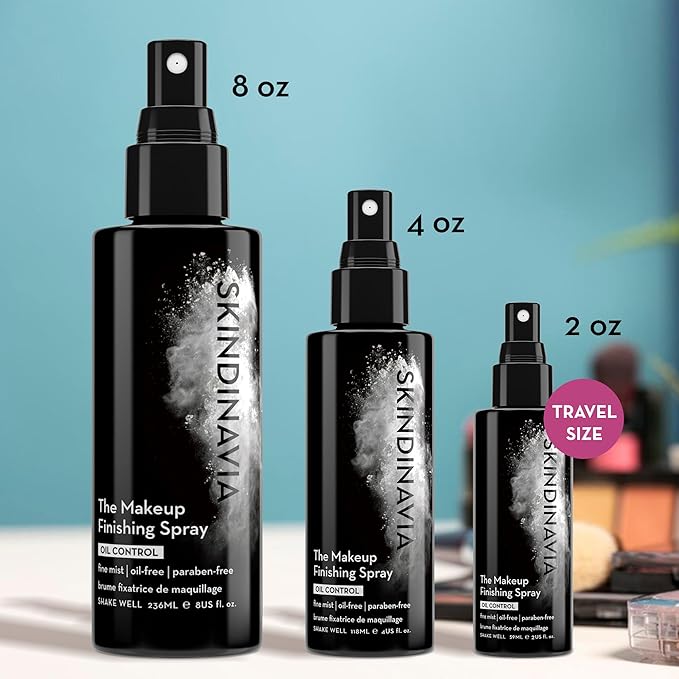Skindinavia The Makeup Finishing Spray, Oil Control Makeup Setting Spray, All-Day Wear, Long-Lasting Up to 16+ Hours, Heat-Resistant & Waterproof, Fine Mist, 8.0 Oz