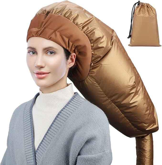 Segbeauty Hair Dryer Bonnet, Extra Large Deep Conditioning Cap Attachment, Upgraded Adjustable Drying Heat Cap Hooded with Elastic Strap for Fast Drying Curly Hair Styling Nursing Oil Treat-Ment Gold