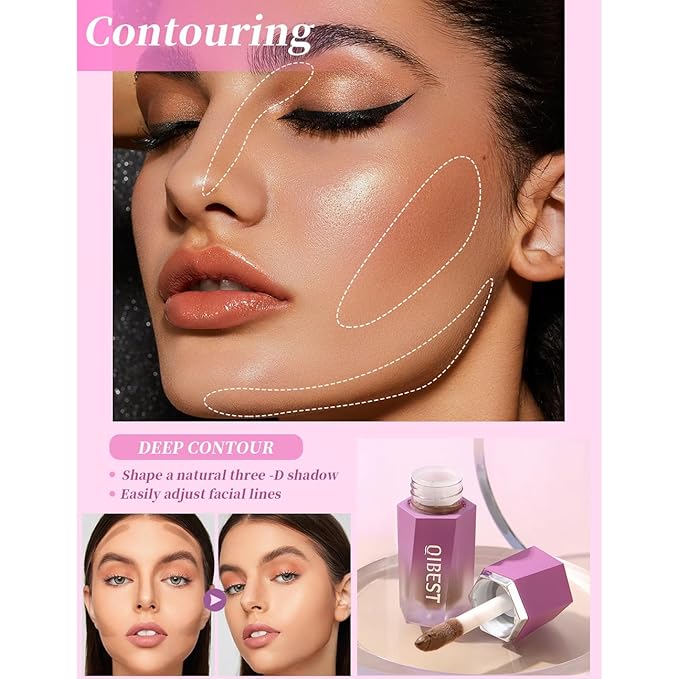 Soft Liquid Contour Stick, Liquid Face Bronzer Stick Built-in Sponge Tip, Cool Toned Liquid Contour for Women and Girl, Lightweight Blendable Cream Bronzer Stick Makeup,05 Bronzer