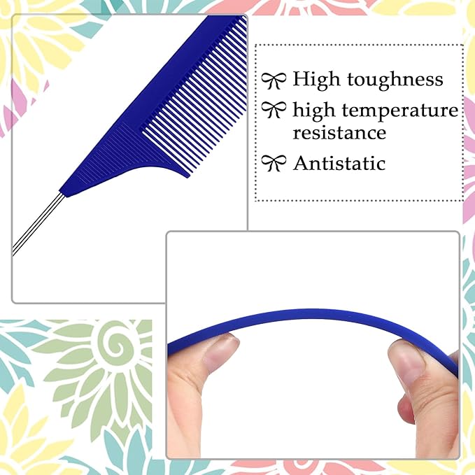 Patelai 30 Pieces Rat Tail Combs Bulk, Hair Teasing Fine Tooth Pintail Combs Braiding Hair Styling Tools with Steel Pin for Stylists Salon Teasing Sectioning Coloring Detangling(Navy Blue)