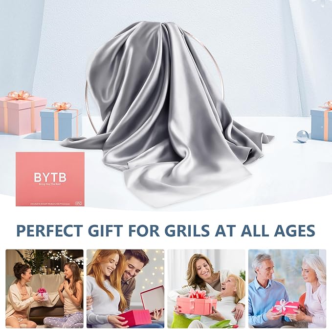 Silk Pillow Cases Standard Size 100% Mulberry Silk Pillowcase for Hair & Skin 22 Momme Both Sided Grade 6A Silk Cooling Soft Breathable 20 x 26 Inches with Hidden Zipper 1PC, Grey