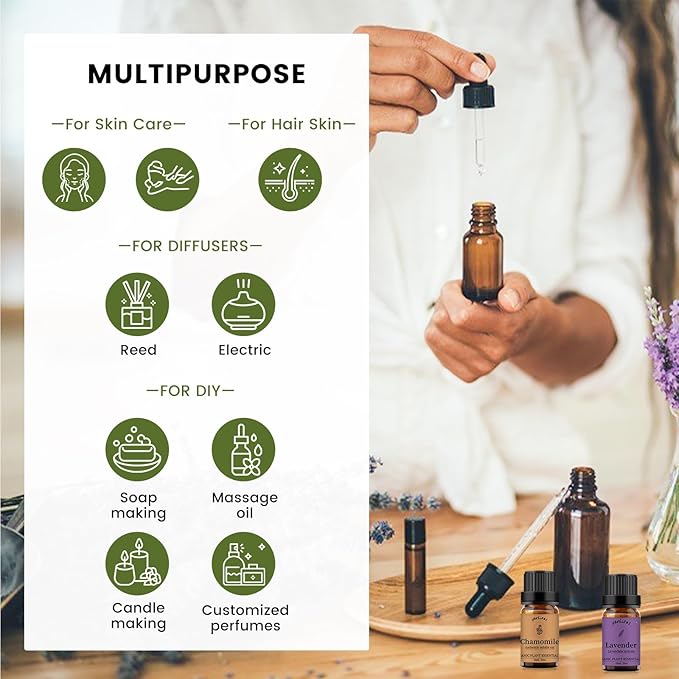 yethious Chamomile Lavender Essential Oil Set Pure Chamomile Lavender Aromatherapy Oils Organic Chamomile Essential Oil for Diffuser 2 Pack 10ML