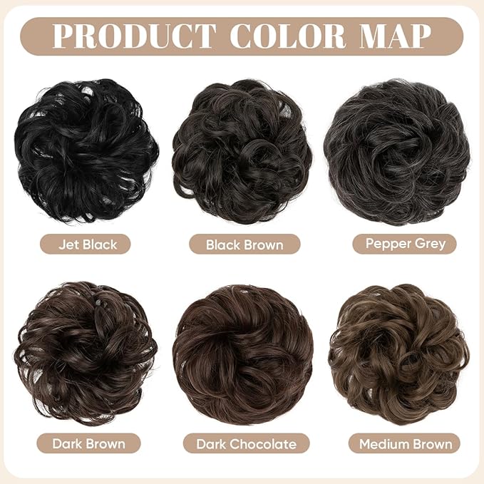 SARLA 2PCS Messy Hair Bun Hair Pieces Wavy Curly Synthetic Updo Fake Scrunchies Ponytail Extension for Women Medium Brown