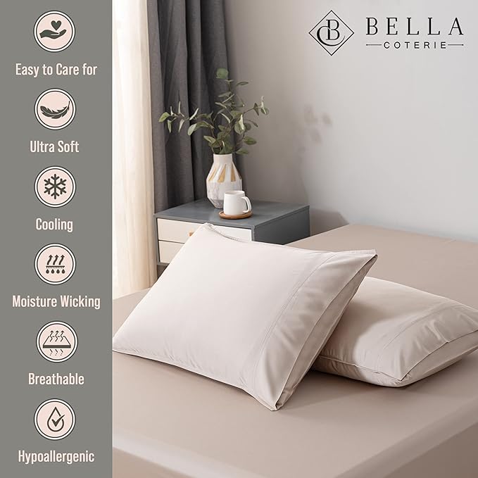 Bella Coterie | Luxury Bamboo Viscose Standard Size Pillowcase Set | 100% Organically Grown | Ultra Soft | Cooling | 2 Pcs [Dune]