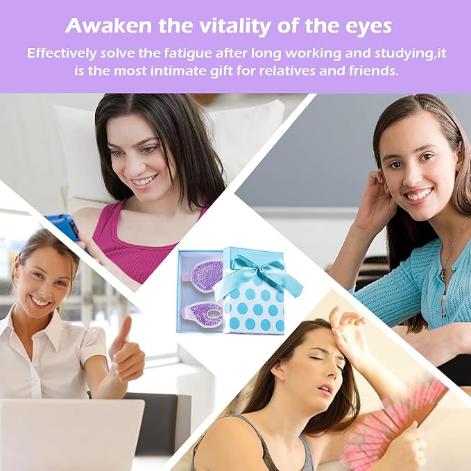 Permotary 2PCS Ice Gel Eye Mask Hot Cold Therapy Cooling Gel Beads Eye Mask,Reusable Hot Cold Compress Ice Eye Pack for Puffiness/Dark Circles/Eye Bags/Dry Eyes/Headaches/Migraines/Stress Relief