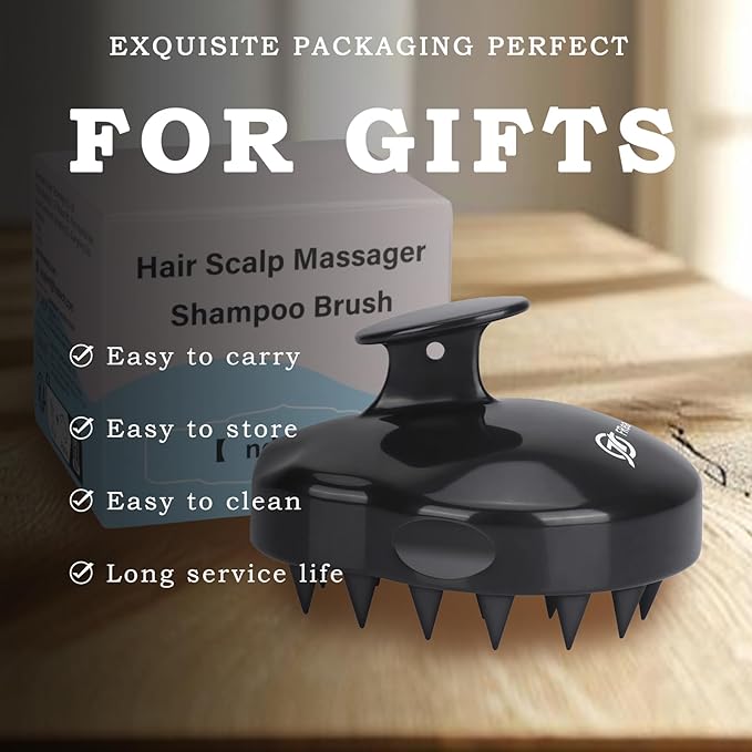FREATECH Scalp Massager Hair Growth, Scalp Scrubber Shampoo Brush with Soft Silicone Bristles for Dandruff Removal and Hair Care, Wet & Dry Hair Massager Scalp Exfoliator for All Hair Types, Black