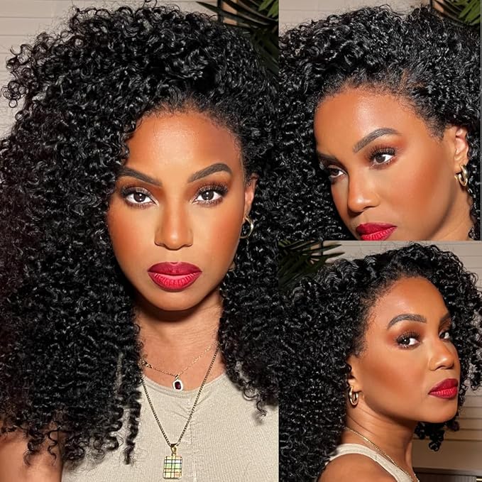 Julia Hair Bye Bye Knots 4C Kinky Curly Glueless Natural Hair Wig 7x5 Pre Cut HD Lace Front Kinky Edges Hairline Wig Pre Bleached Pre Plucked Virgin Hair with Baby Hair for Black Women 20 Inch