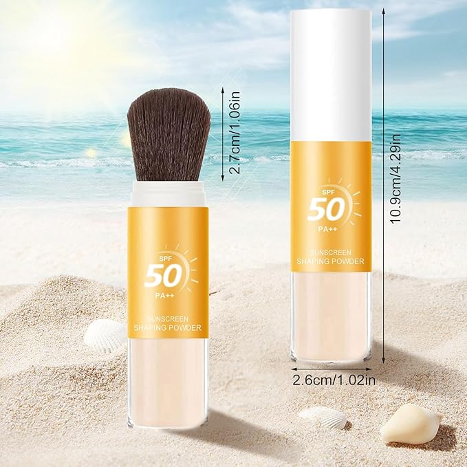 Mineral Sunscreen Setting Powder, SPF 50++ Mineral Setting Powder Sunscreen for Face with Soft Brush Powder Sunscreen for Scalp Matte Face Powder (1PC, 1.02 * 1.02 * 4.29)